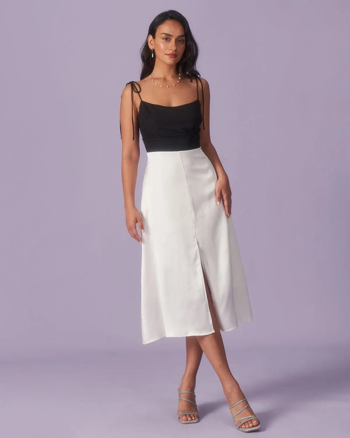 The Sweetheart Neck Spliced Satin Midi Dress sold by rihoas