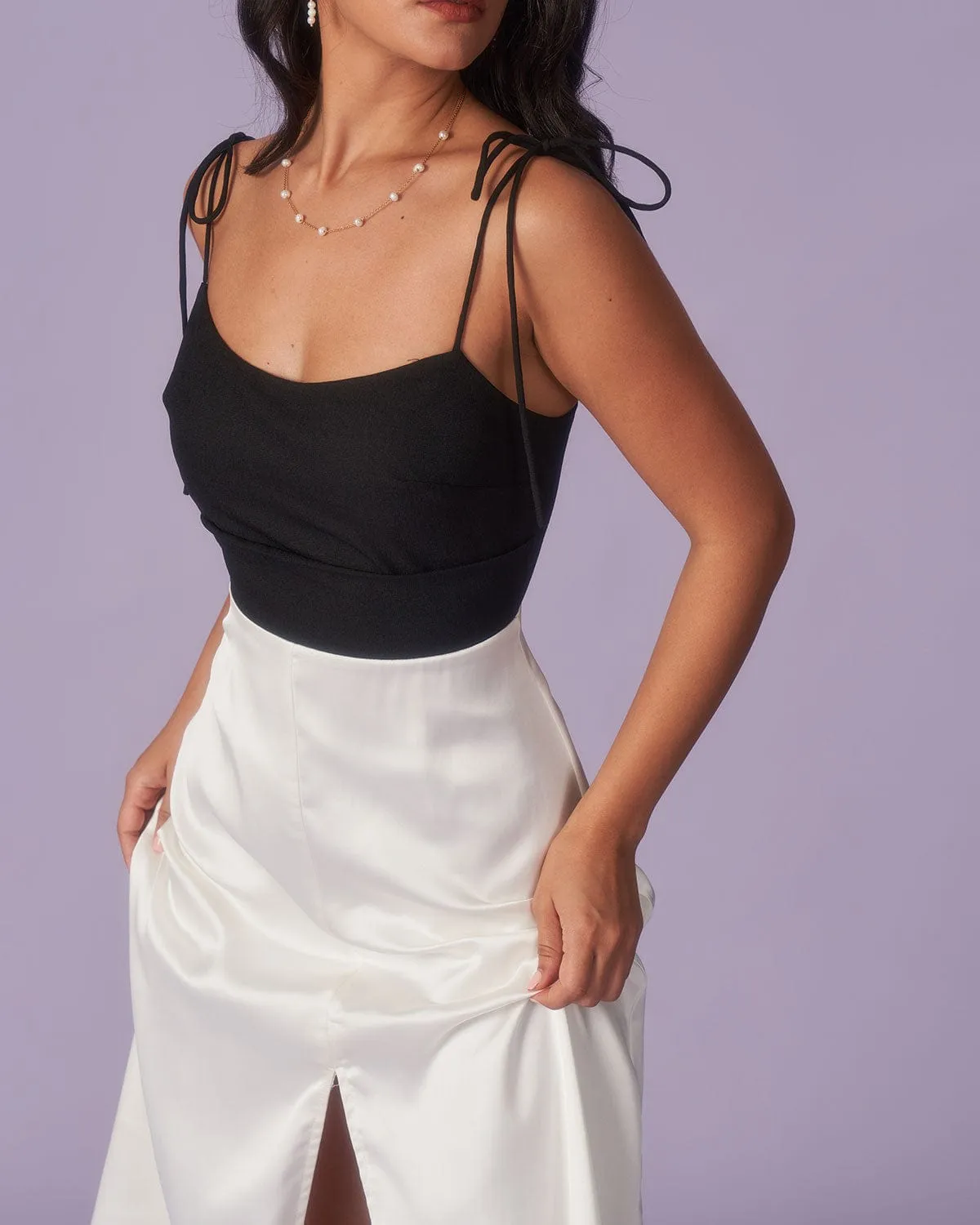 The Sweetheart Neck Spliced Satin Midi Dress sold by rihoas product image thumbnail 4