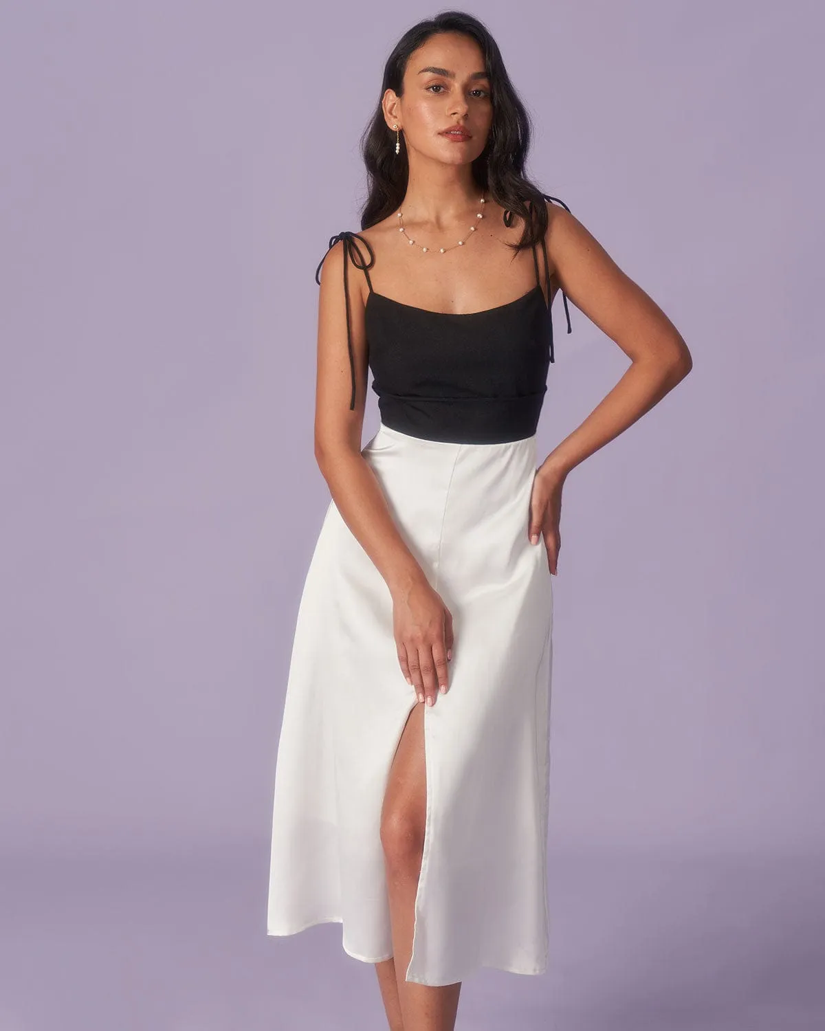 The Sweetheart Neck Spliced Satin Midi Dress sold by rihoas product image thumbnail 2