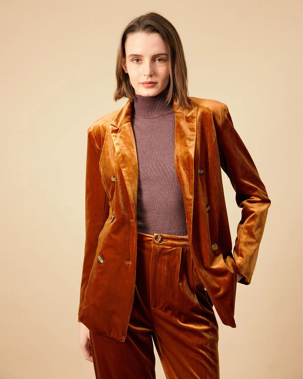 The Collared Double-breasted Velvet Blazer sold by rihoas product image thumbnail 4