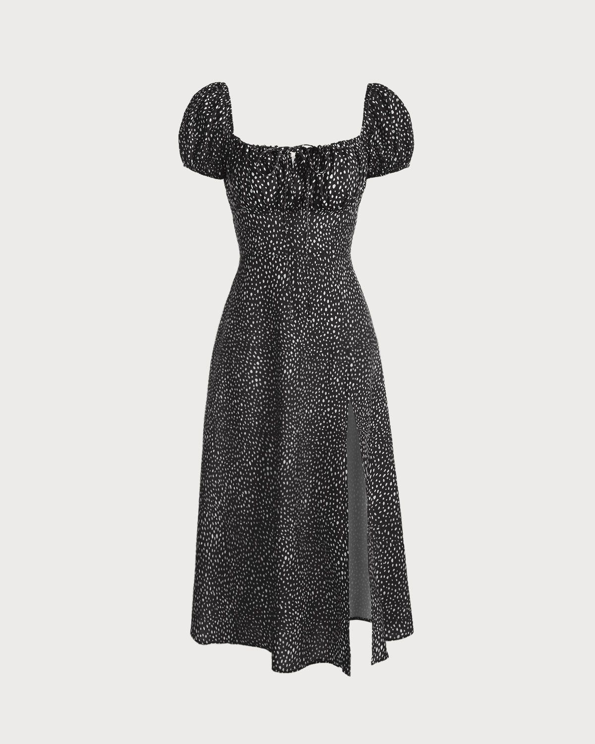 The Square Neck Side Slit Polka Dot Midi Dress sold by rihoas product image thumbnail 4