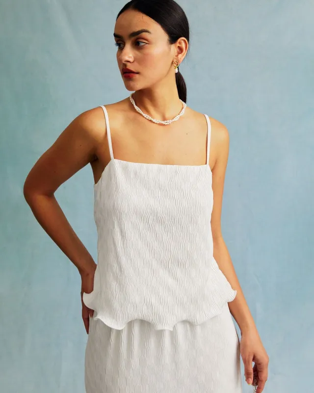 The White Water Ripple Textured Hem Cami Top sold by rihoas