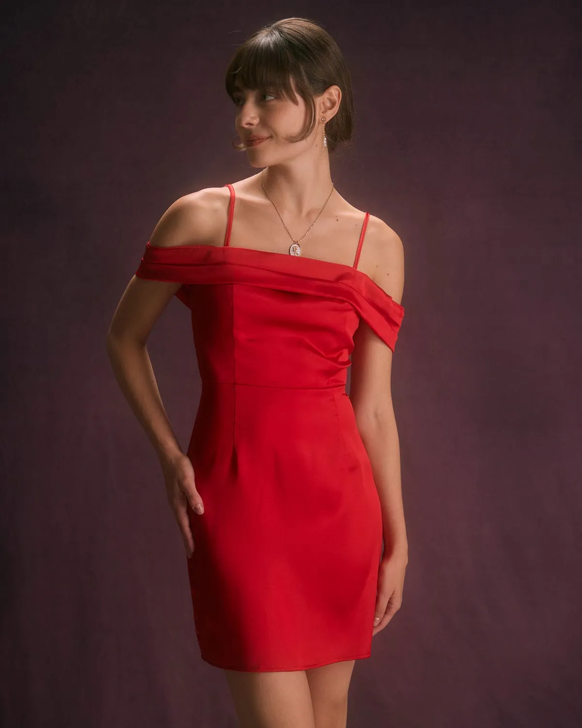 The Red Off The Shoulder Satin Mini Dress sold by rihoas product image thumbnail 5