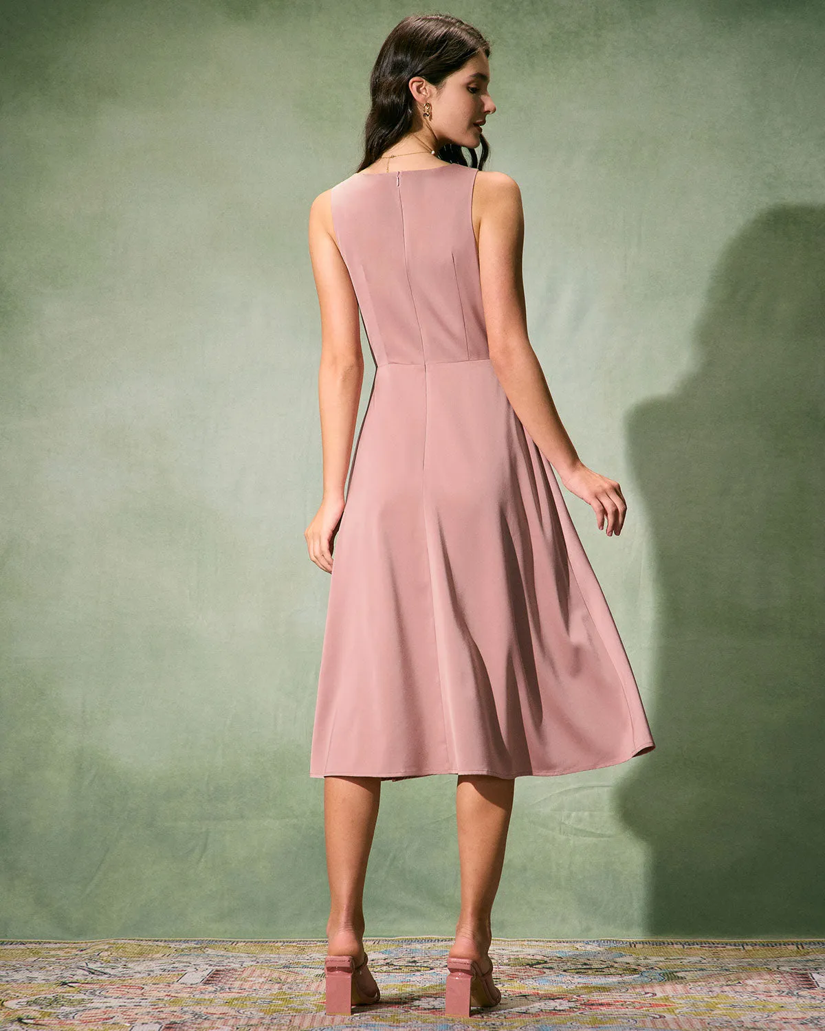 The Pink Cowl Neck Sleeveless Satin Midi Dress sold by rihoas product image thumbnail 5