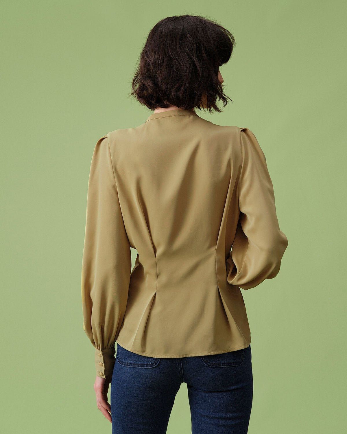 The Yellow Tie Neck Lantern Sleeve Blouse sold by rihoas product image thumbnail 6