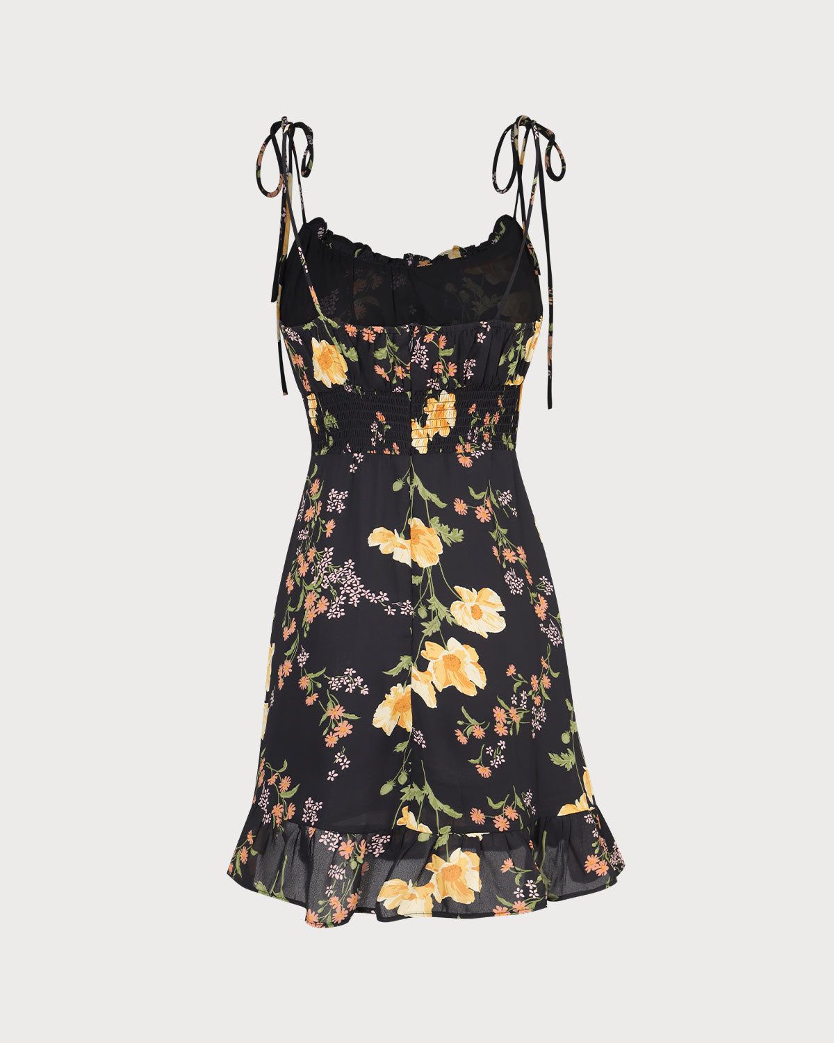 The Black High Waisted Floral Ruffle Mini Dress sold by rihoas product image thumbnail 8
