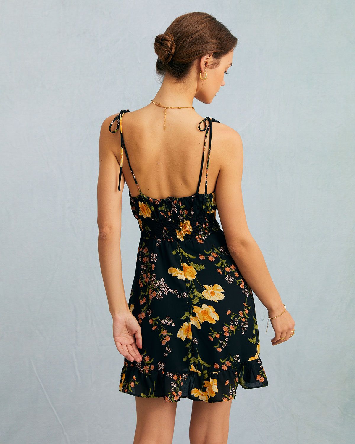 The Black High Waisted Floral Ruffle Mini Dress sold by rihoas product image thumbnail 6
