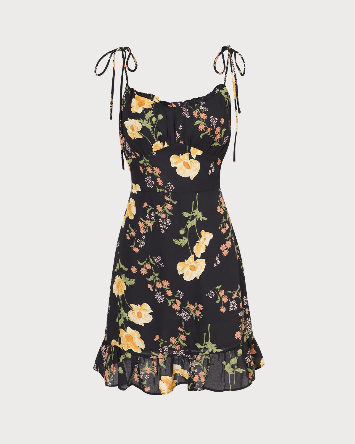 The Black High Waisted Floral Ruffle Mini Dress sold by rihoas product image thumbnail 7