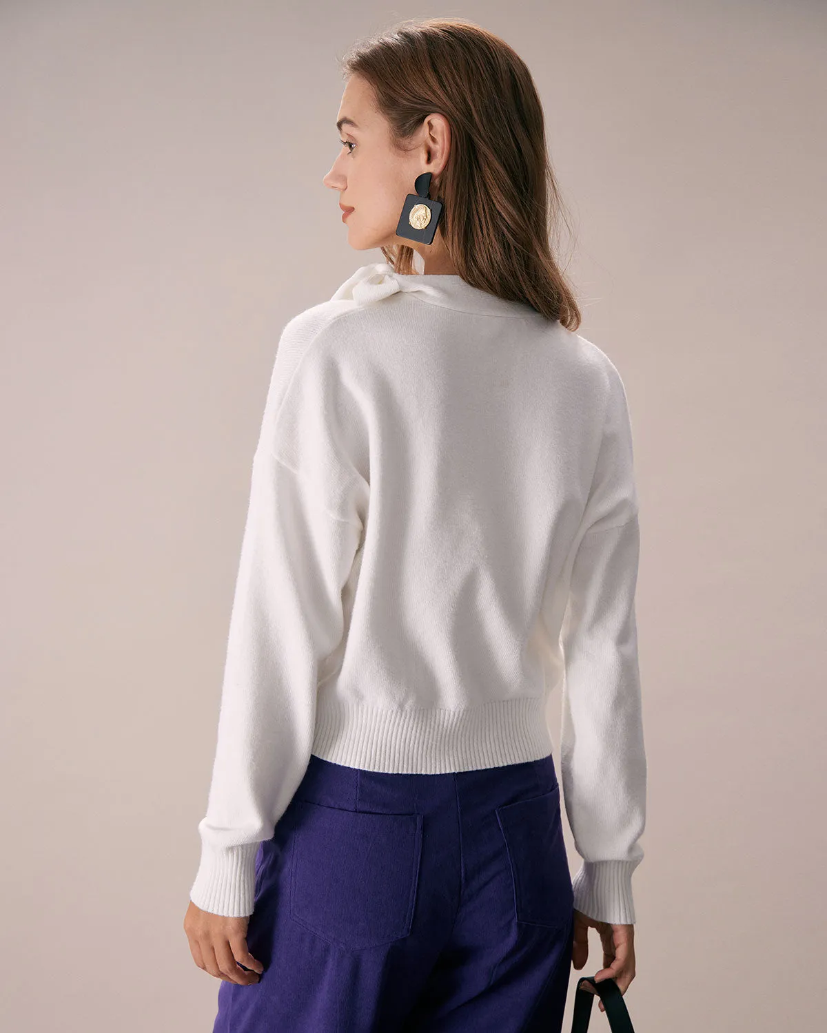 The White Mock Neck Tie Ribbed Knit Top sold by rihoas product image thumbnail 4