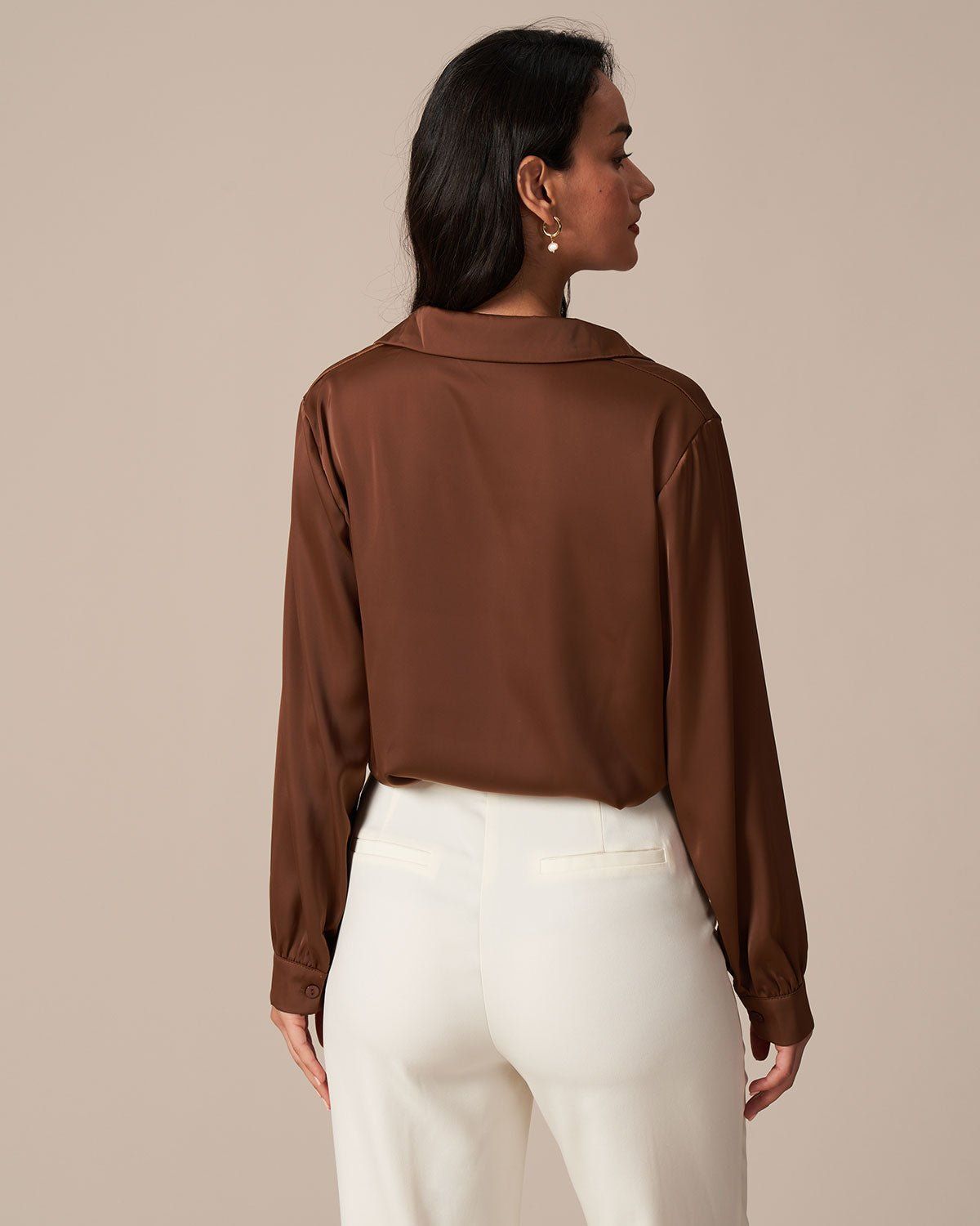 The Solid Button Up Long Sleeve Satin Shirt sold by rihoas product image thumbnail 17