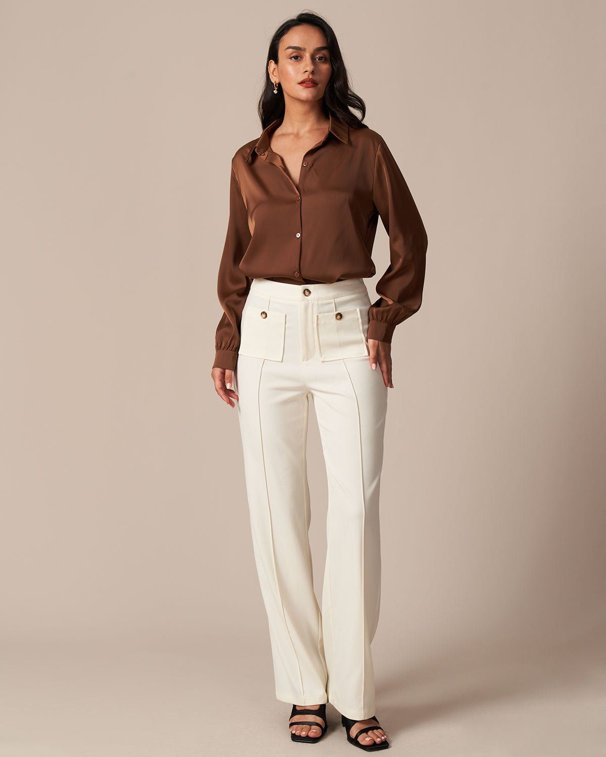 The Solid Button Up Long Sleeve Satin Shirt sold by rihoas product image thumbnail 15