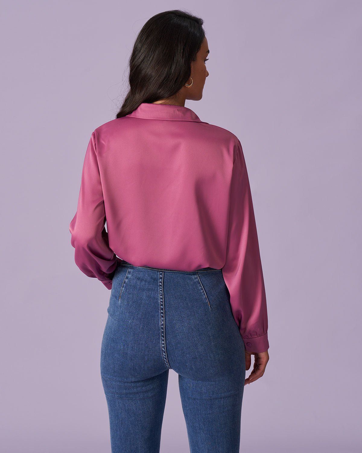 The Solid Button Up Long Sleeve Satin Shirt sold by rihoas product image thumbnail 12