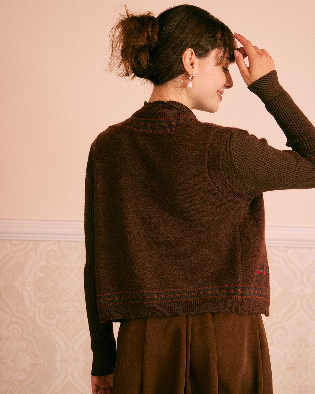 The Coffee V Neck Floral Embroidery Vest sold by rihoas product image thumbnail 5