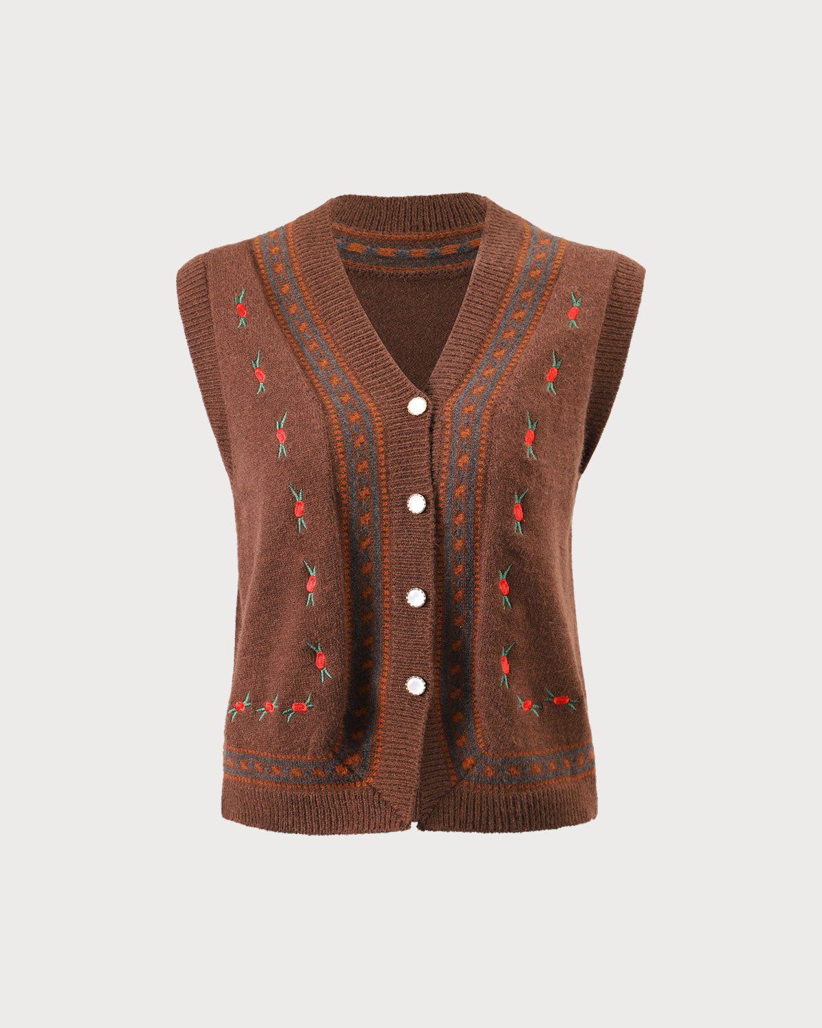 The Coffee V Neck Floral Embroidery Vest sold by rihoas product image thumbnail 6