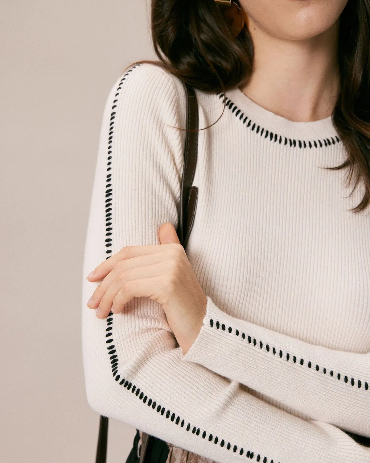 The Beige Seam Colorblock Ribbed Knit Top sold by rihoas product image thumbnail 2