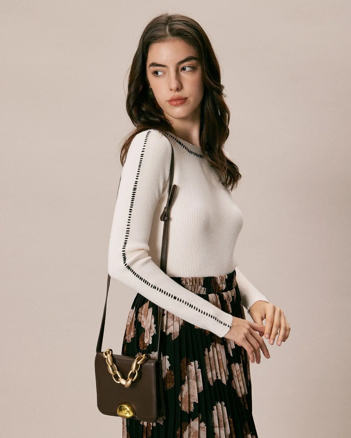 The Beige Seam Colorblock Ribbed Knit Top sold by rihoas product image thumbnail 4