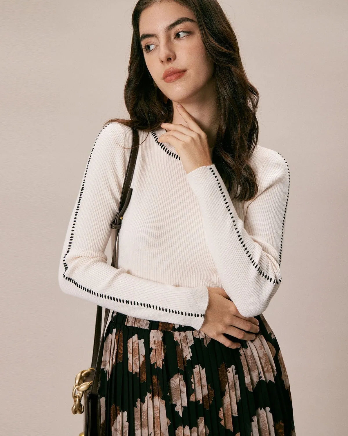 The Beige Seam Colorblock Ribbed Knit Top sold by rihoas product image thumbnail 3