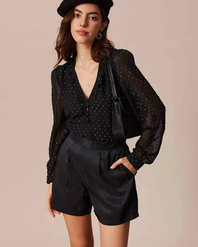 The Black V Neck Dobby See Through Blouse sold by rihoas