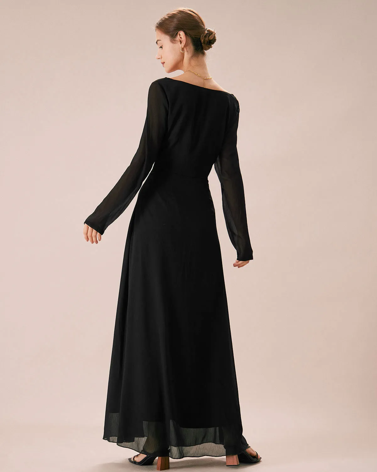 The Black Cowl Neck Long Sleeve Maxi Dress sold by rihoas product image thumbnail 5