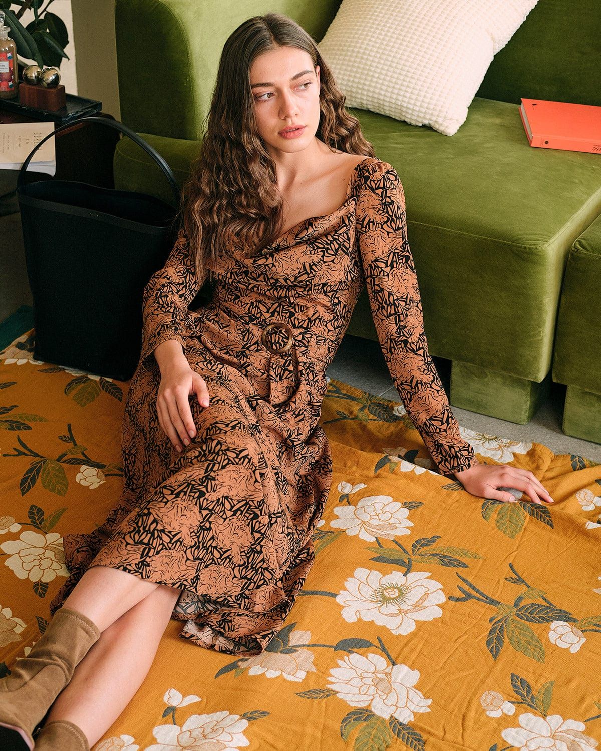 The Cowl Neck Long Sleeve Maxi Dress sold by rihoas product image thumbnail 3