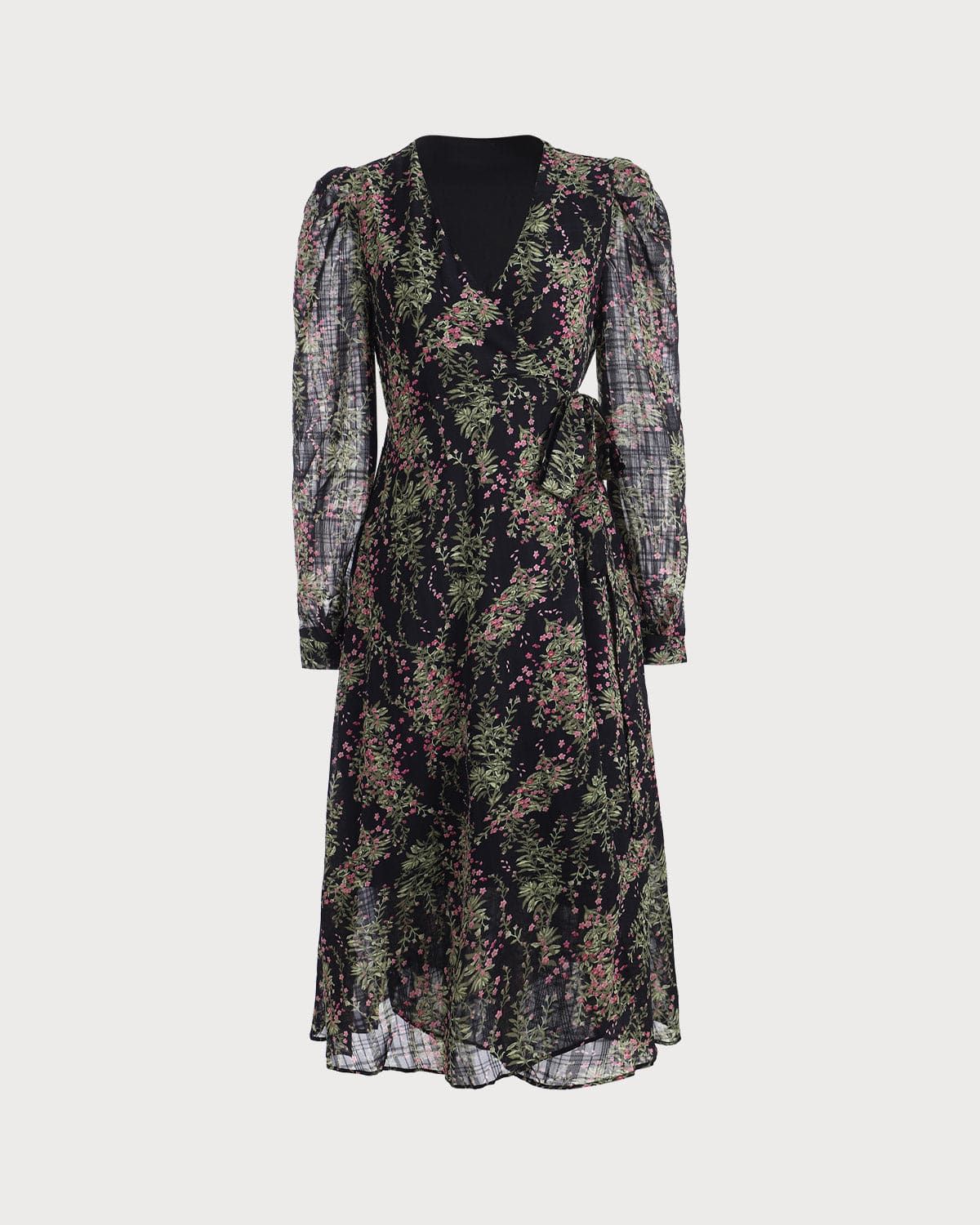 The Long Sleeve Wrap Floral Midi Dress sold by rihoas product image thumbnail 6