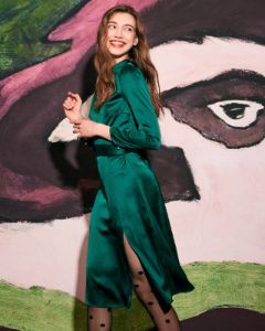 The Cutout Back Satin Long Sleeve Midi Dress sold by rihoas