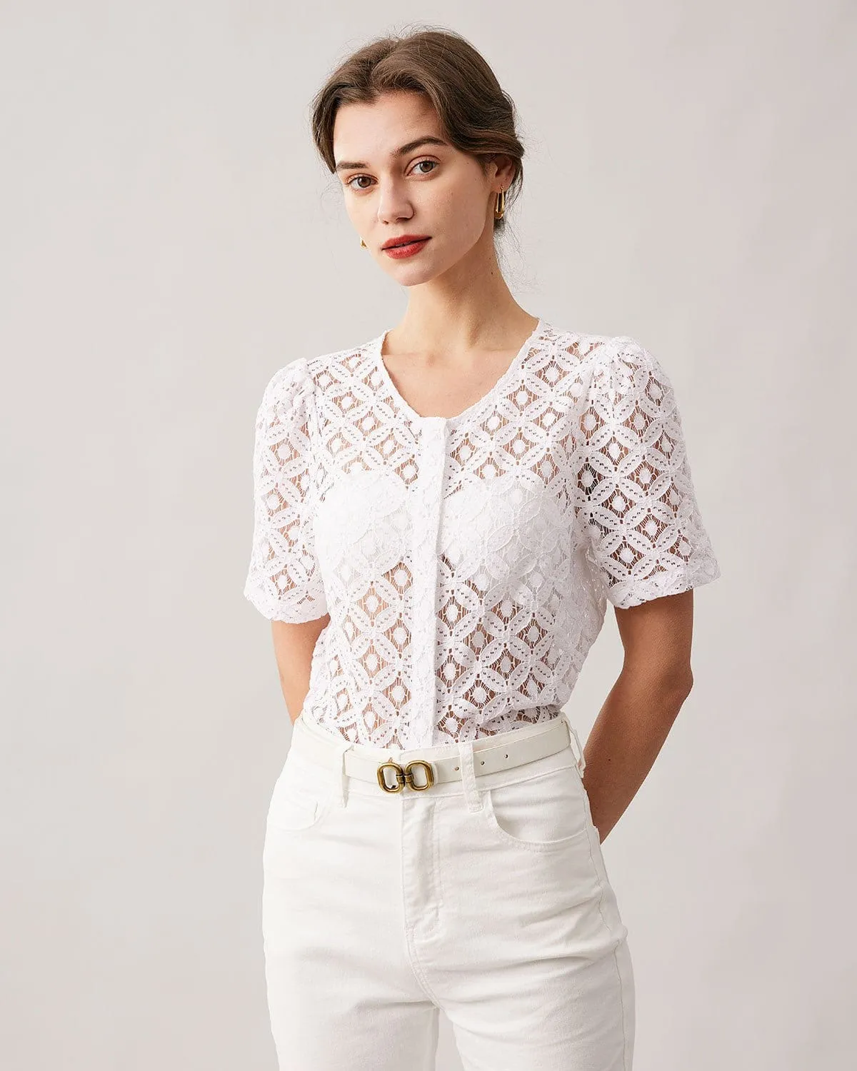 The White Lace Puff Sleeve Blouse sold by rihoas product image thumbnail 3
