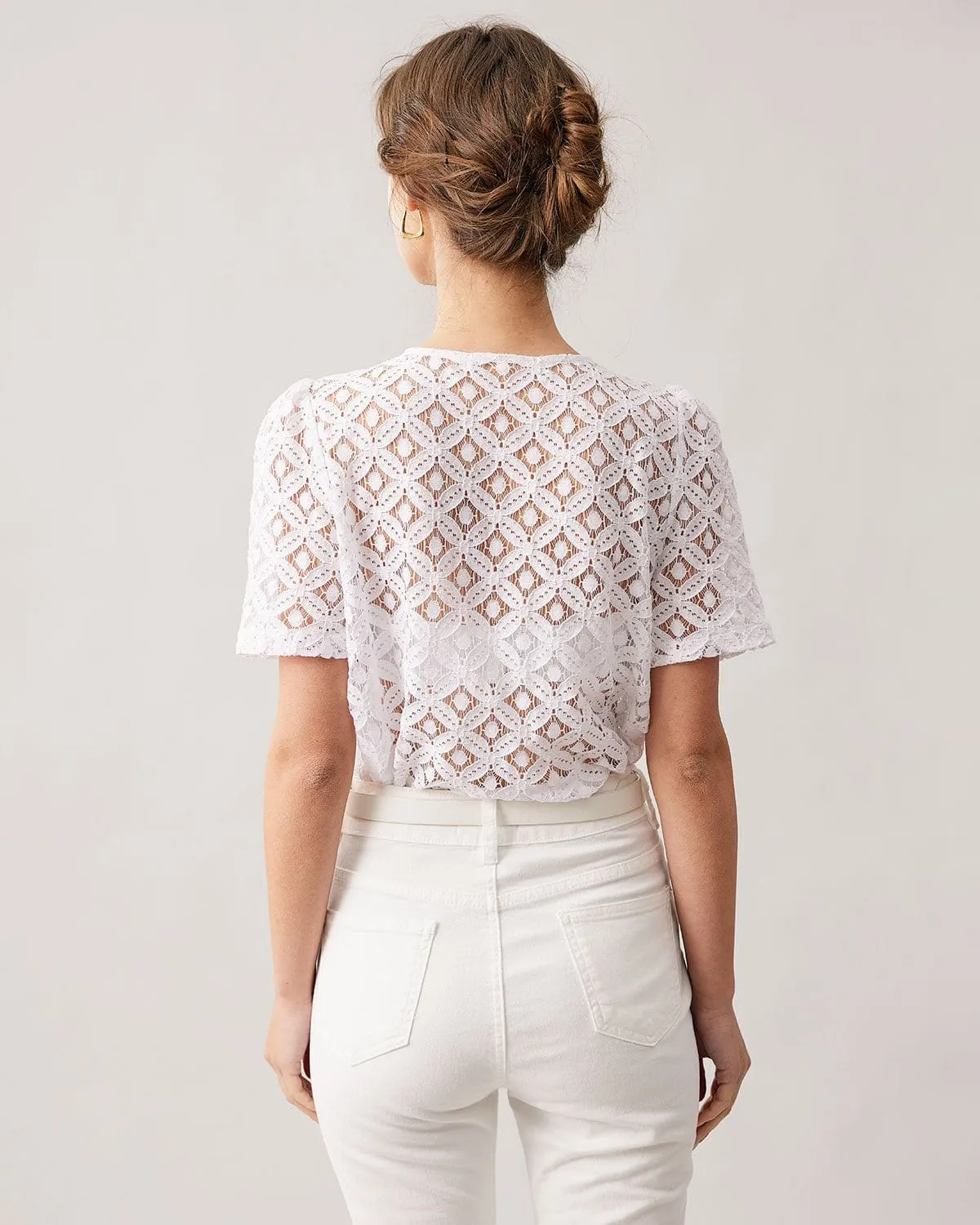 The White Lace Puff Sleeve Blouse sold by rihoas product image thumbnail 5