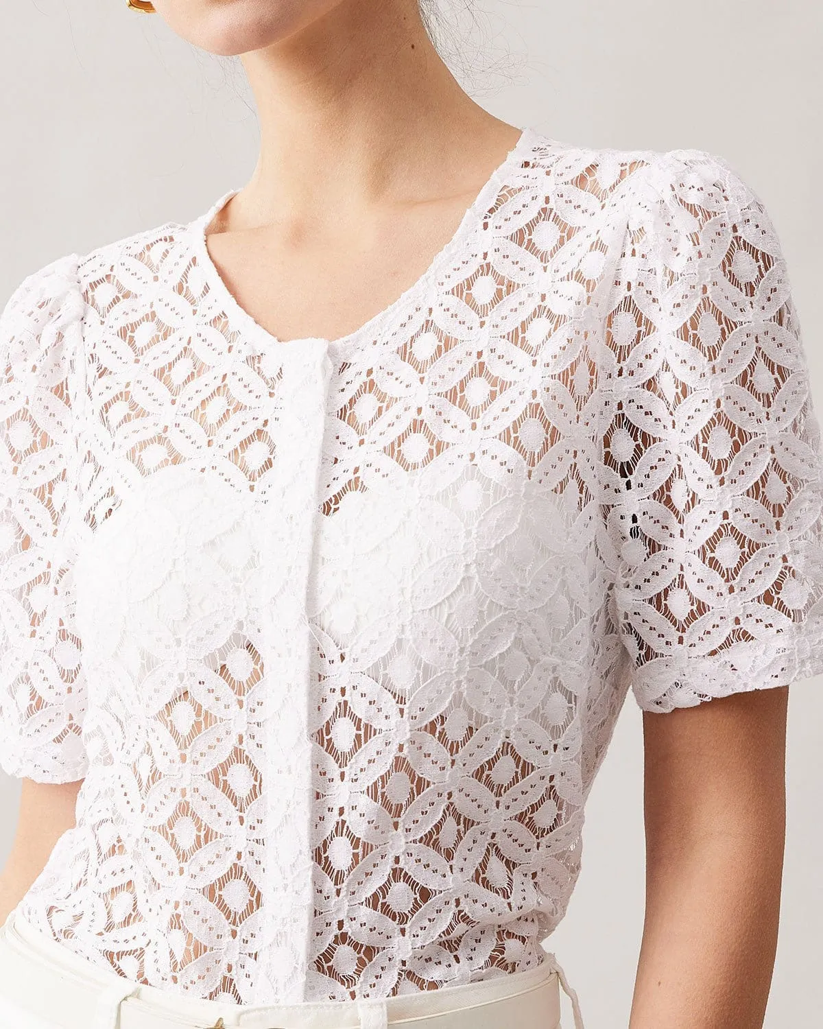 The White Lace Puff Sleeve Blouse sold by rihoas product image thumbnail 2