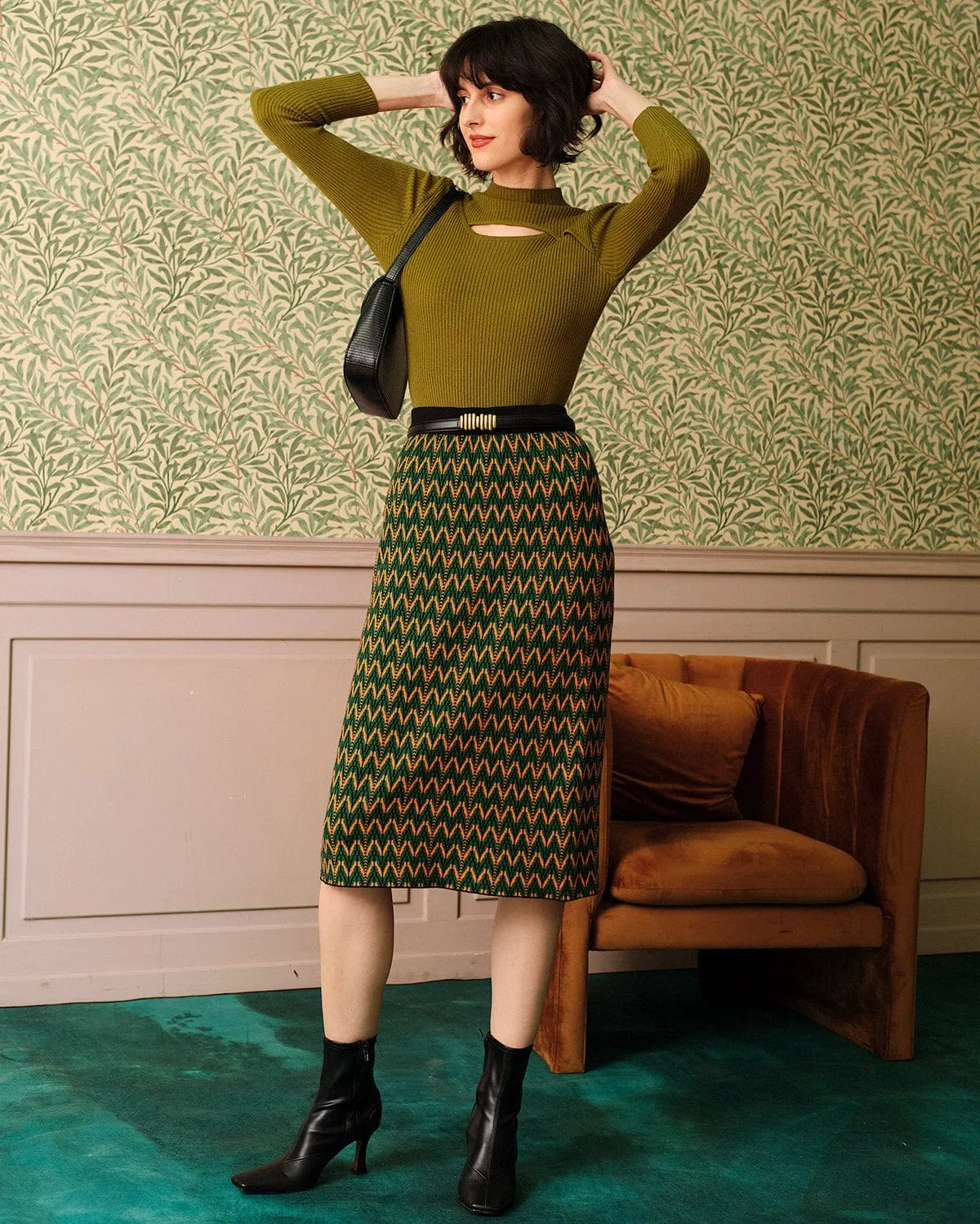 The Green Mock Neck Cut Out Knit Top sold by rihoas product image thumbnail 4