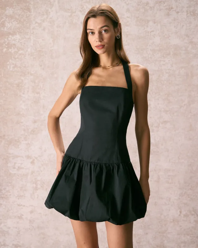 The Black Halter Pleated Sleeveless Mini Dress sold by rihoas