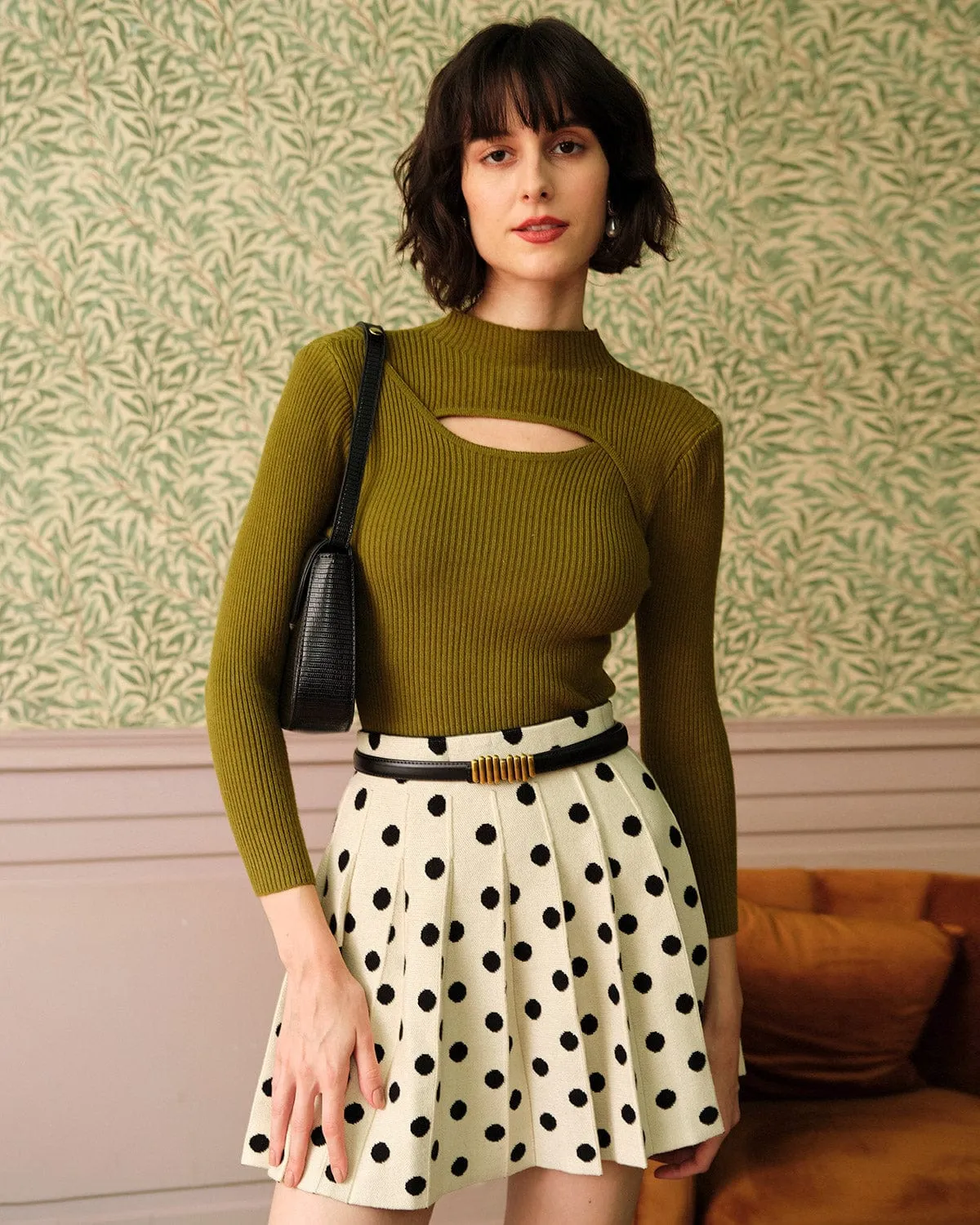 The Green Mock Neck Cut Out Knit Top sold by rihoas