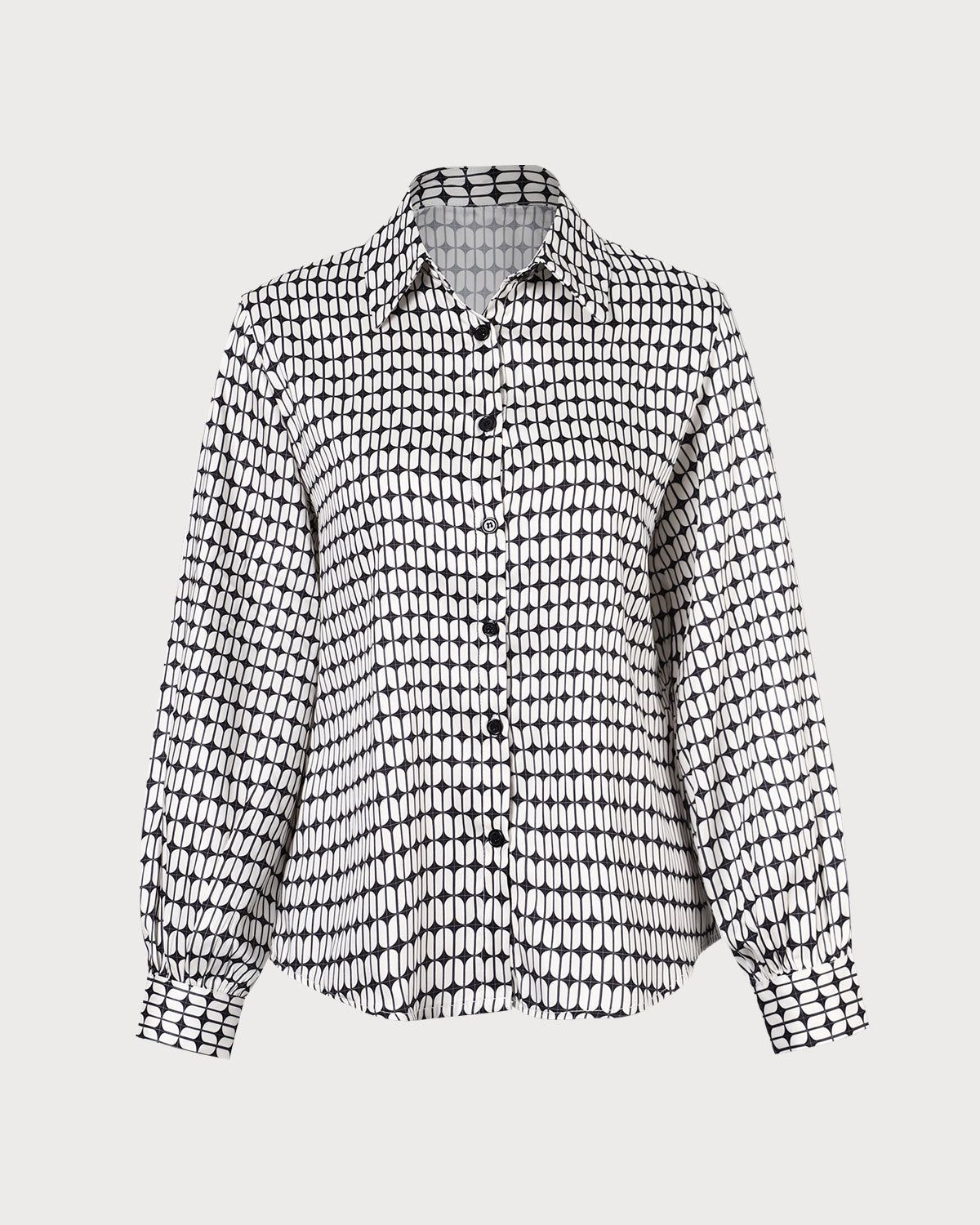 The Black Collared Geometric Print Button Shirt sold by rihoas product image thumbnail 7