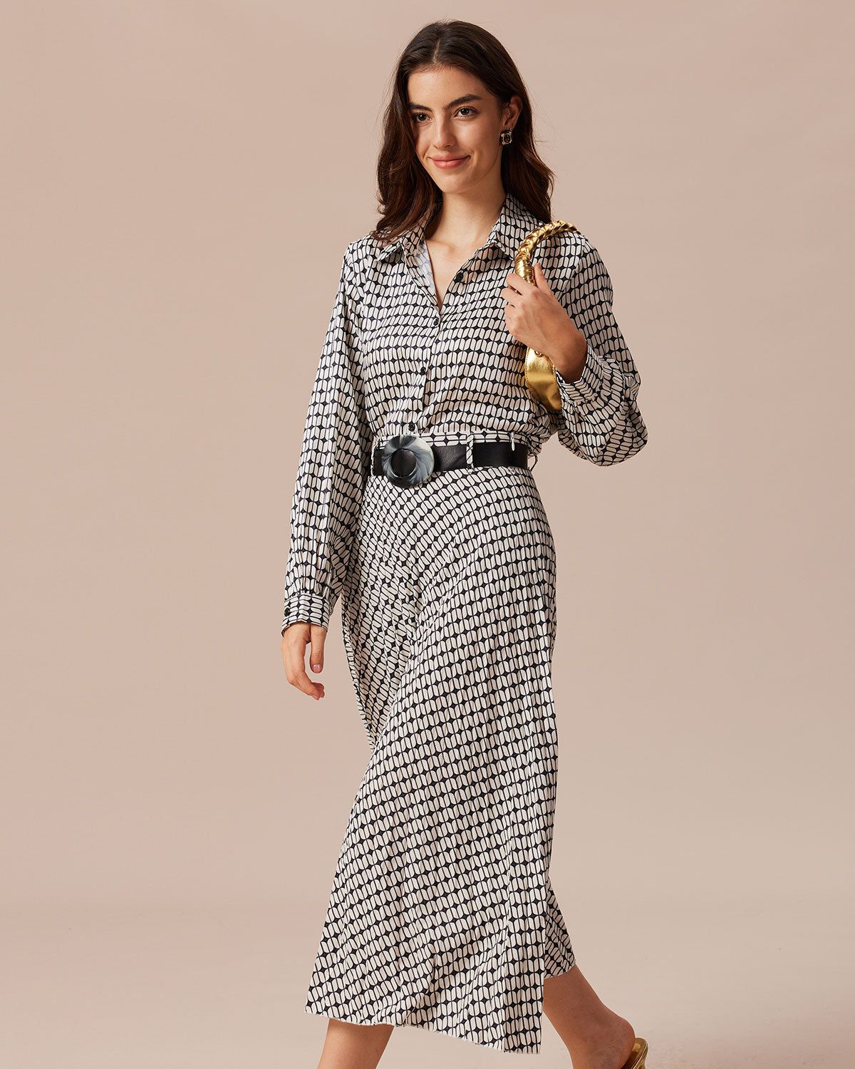 The Black Collared Geometric Print Button Shirt sold by rihoas product image thumbnail 4