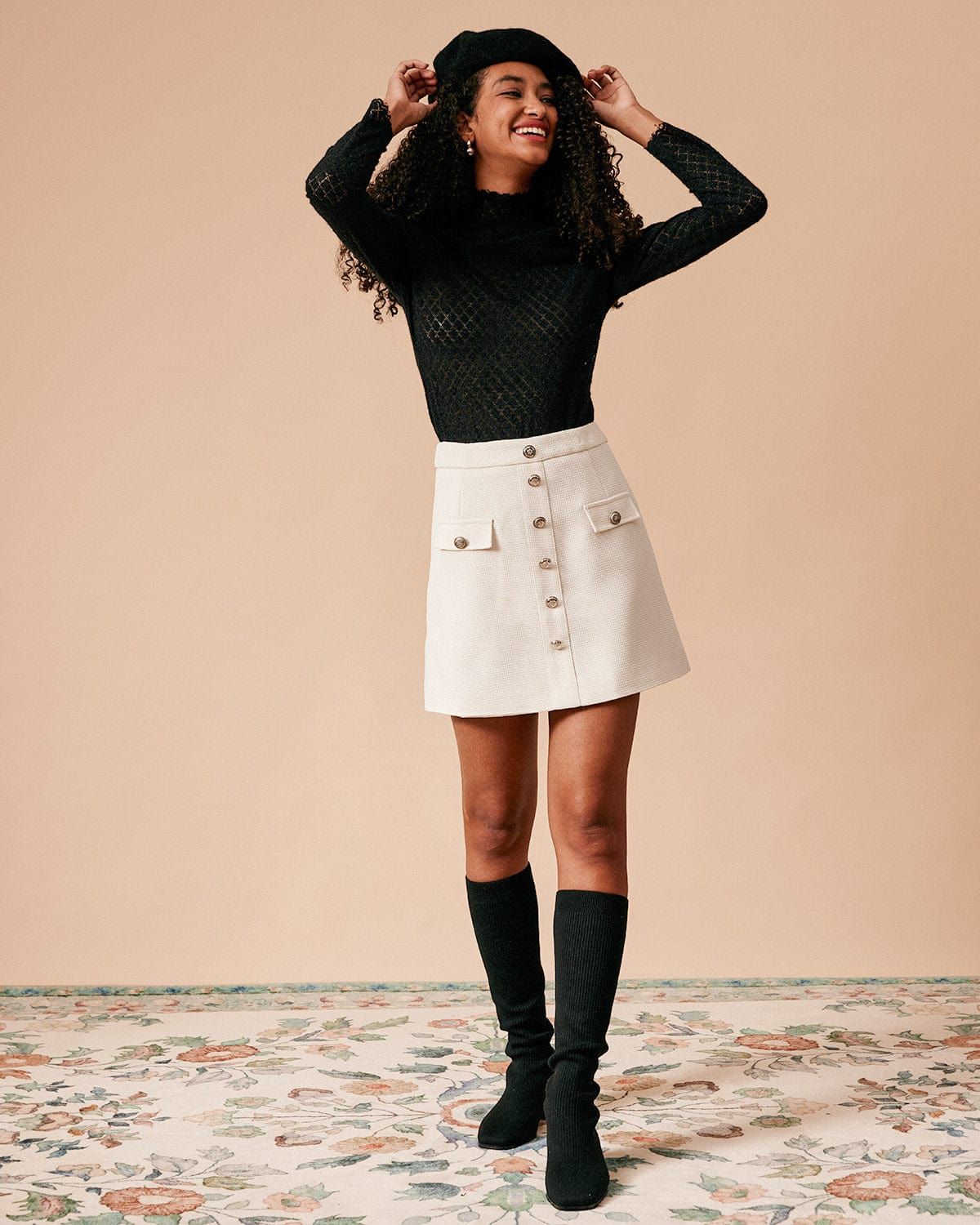 The High Waisted Single-breasted Tweed Skirt sold by rihoas product image thumbnail 4