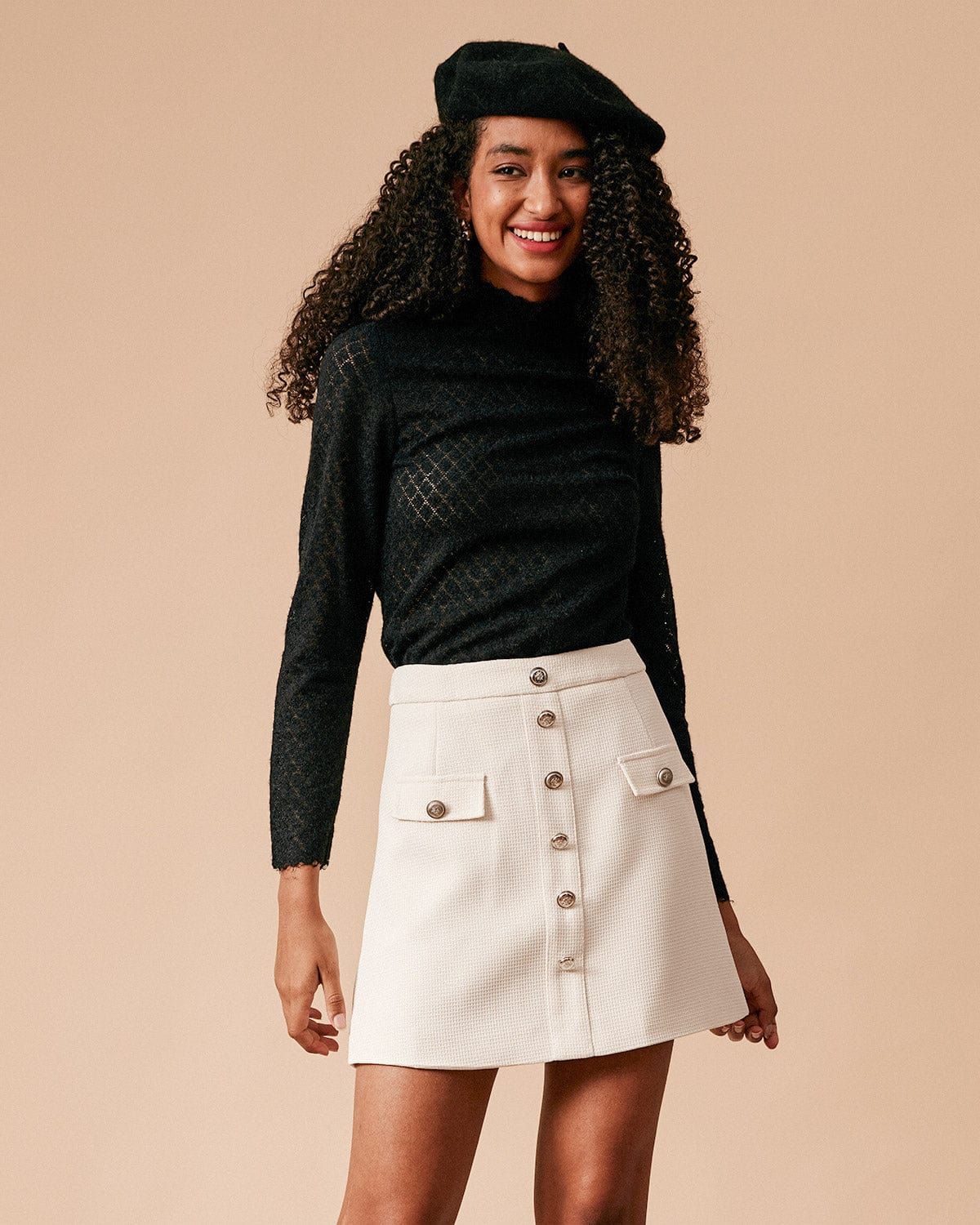 The High Waisted Single-breasted Tweed Skirt sold by rihoas product image thumbnail 2