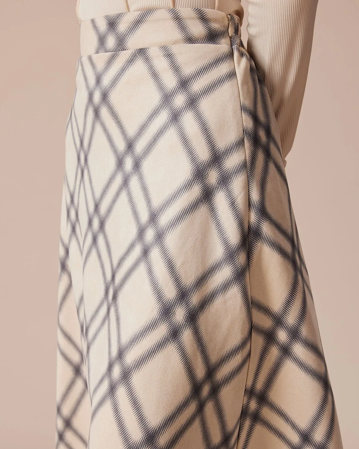 The Khaki High Waisted Plaid A-Line Midi Skirt sold by rihoas product image thumbnail 4