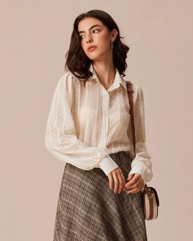 The Apricot Polka Dot Embroidery Blouse sold by rihoas
