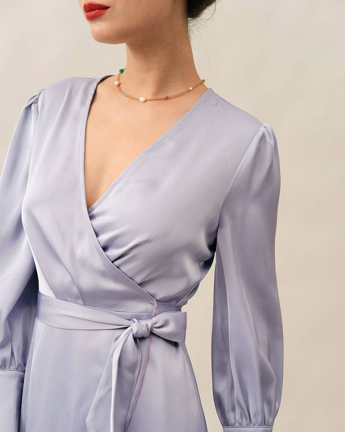 The Ruffle Satin Wrap Maxi Dress sold by rihoas product image thumbnail 2