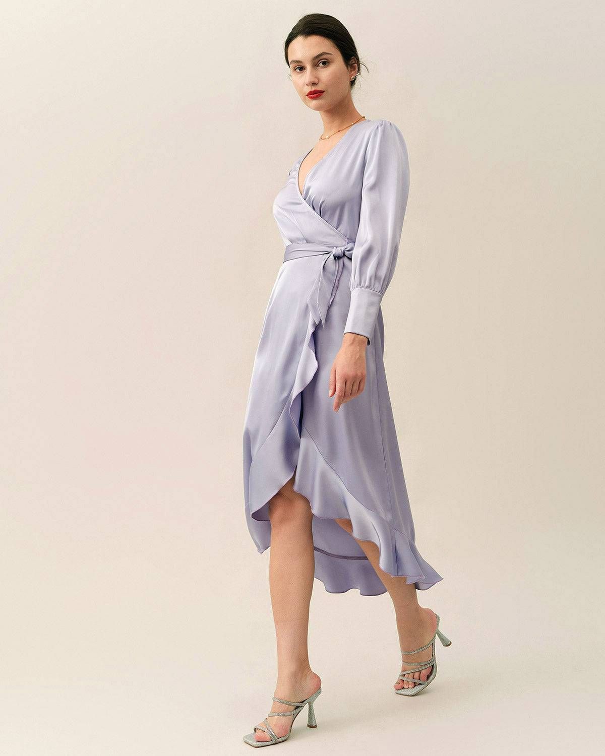 The Ruffle Satin Wrap Maxi Dress sold by rihoas product image thumbnail 4