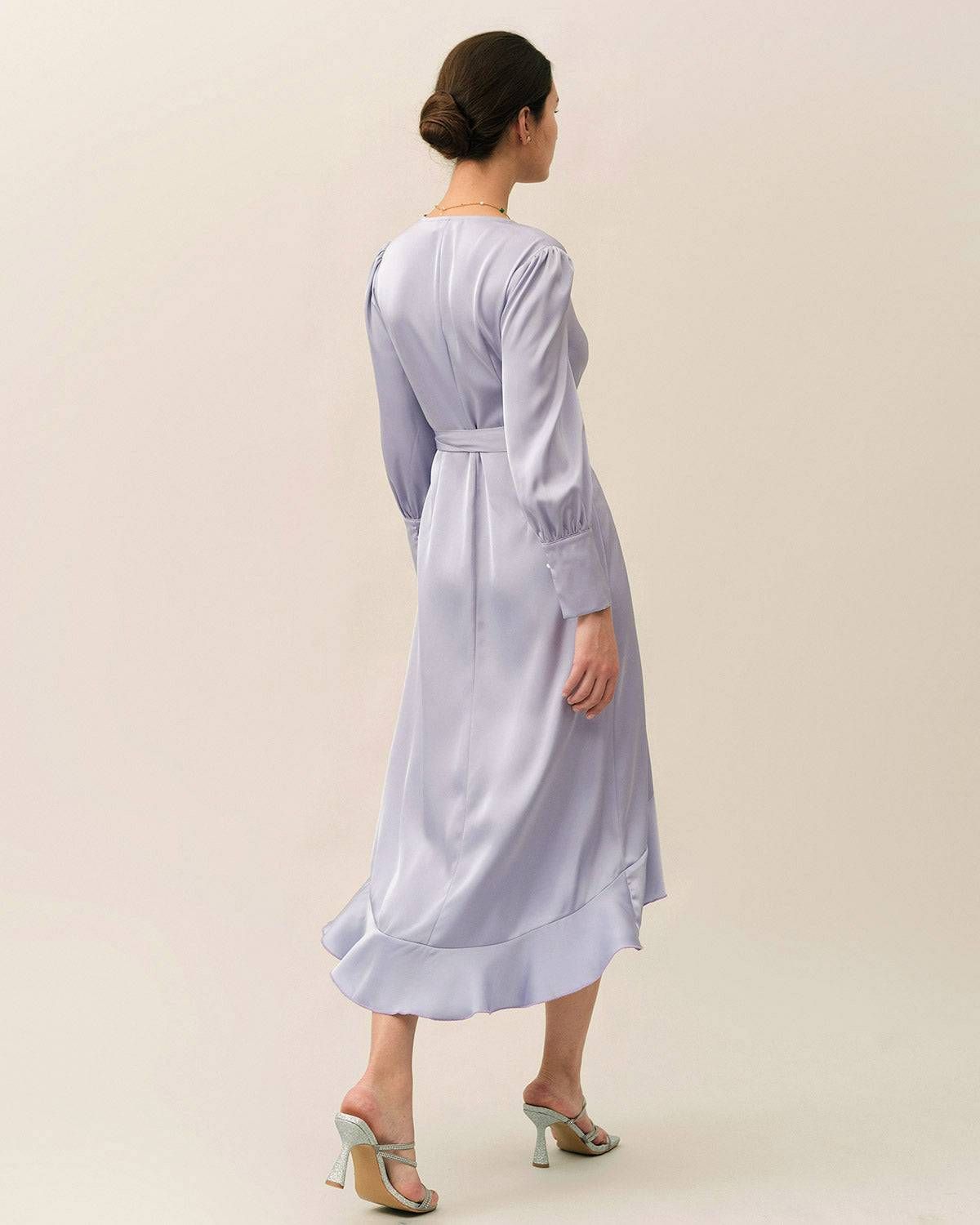 The Ruffle Satin Wrap Maxi Dress sold by rihoas product image thumbnail 5