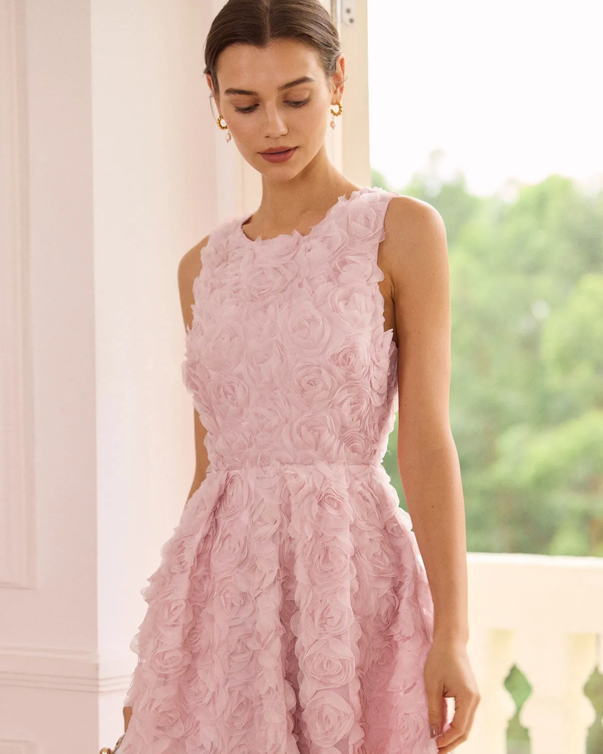 The Pink Round Neck Backless Midi Dress sold by rihoas product image thumbnail 2