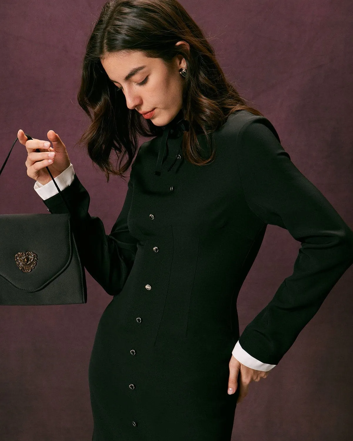 The Black Mock Neck Colorblock Mini Dress sold by rihoas product image thumbnail 4