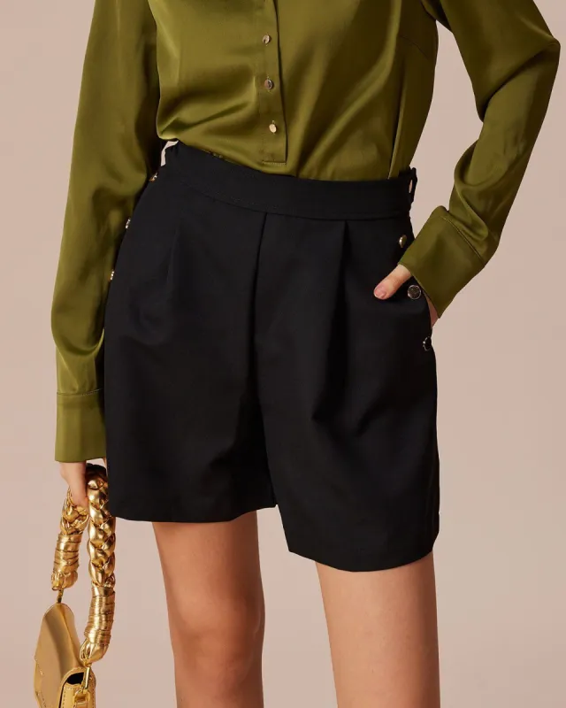 The Black High Waisted Pleated Shorts sold by rihoas
