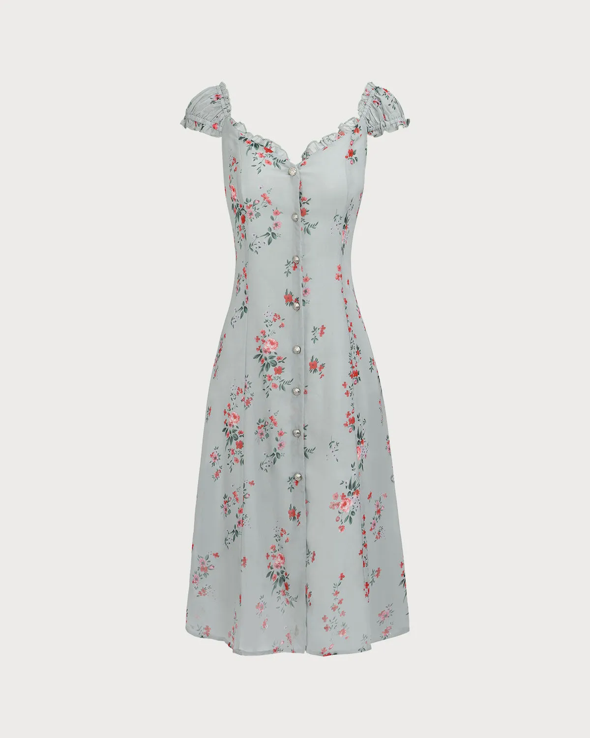 Women's Green V-Neck Floral Midi Dress sold by rihoas product image thumbnail 5