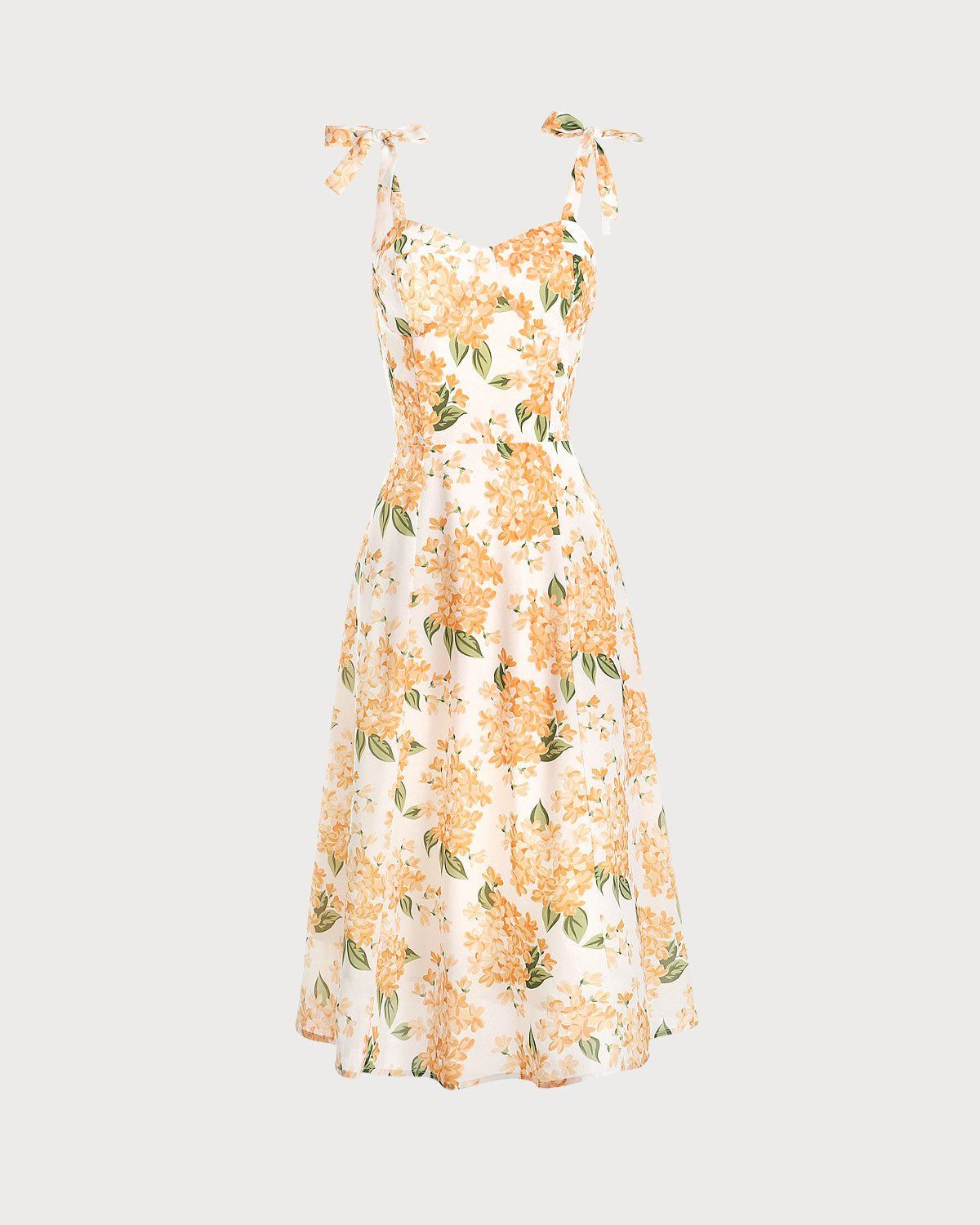 The Orange Tie Shoulder Floral Midi Dress sold by rihoas