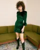 The Green Long Sleeve Velvet Mini Dress sold by rihoas