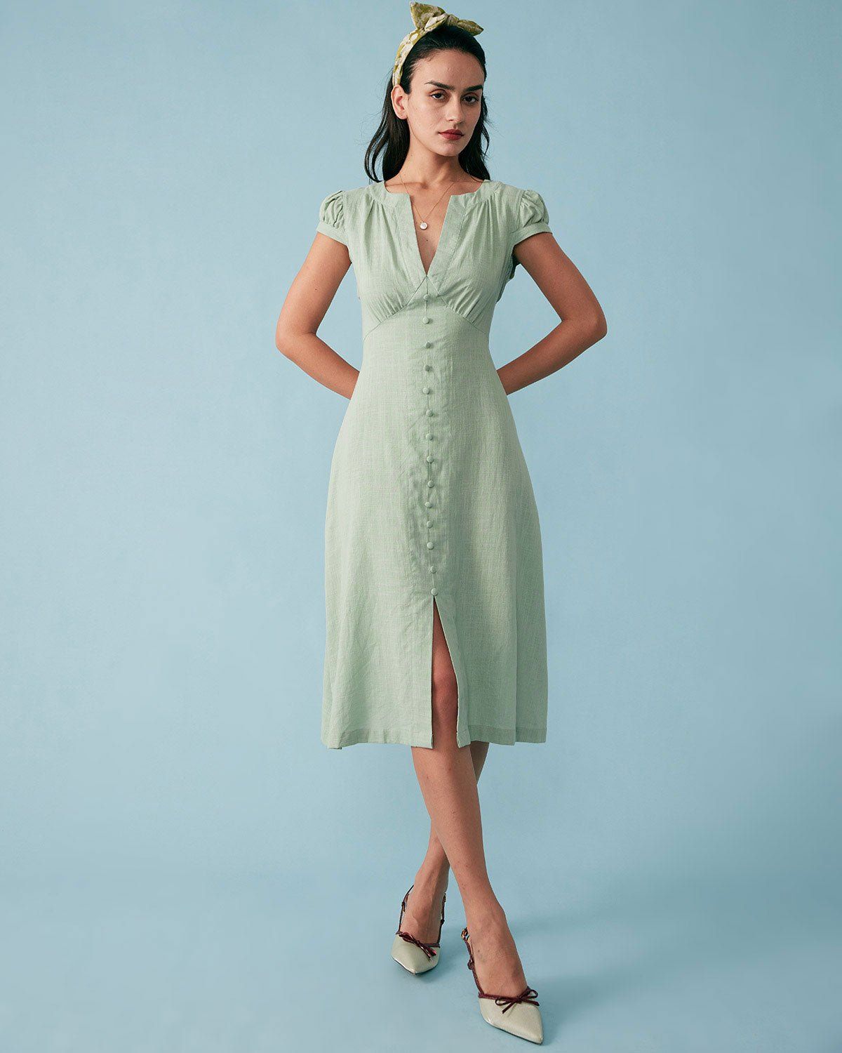 Cap Sleeve Split Hem Midi Dress sold by rihoas product image thumbnail 4