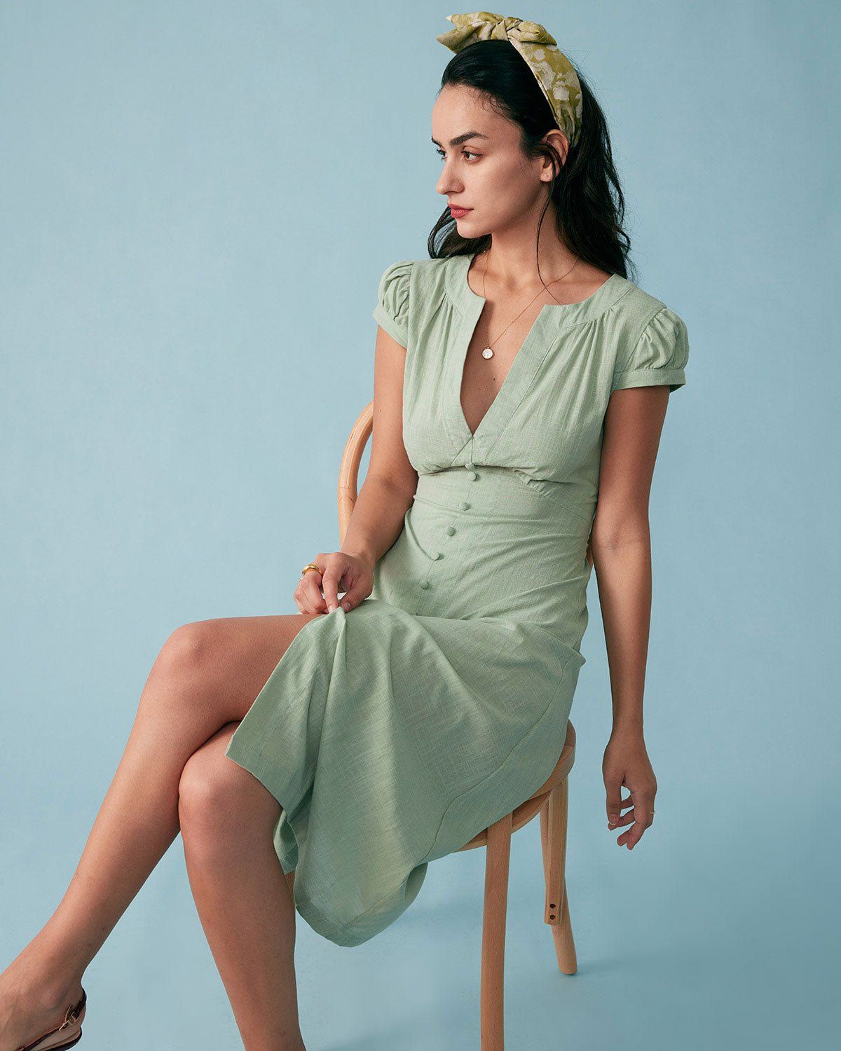 Cap Sleeve Split Hem Midi Dress sold by rihoas product image thumbnail 3
