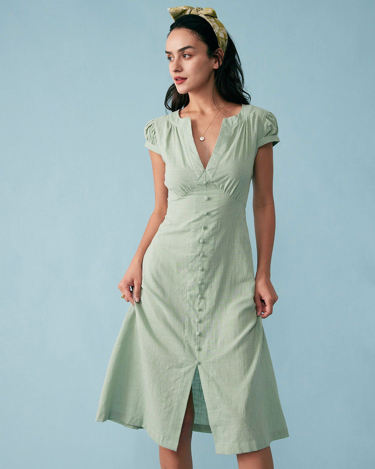 Cap Sleeve Split Hem Midi Dress sold by rihoas
